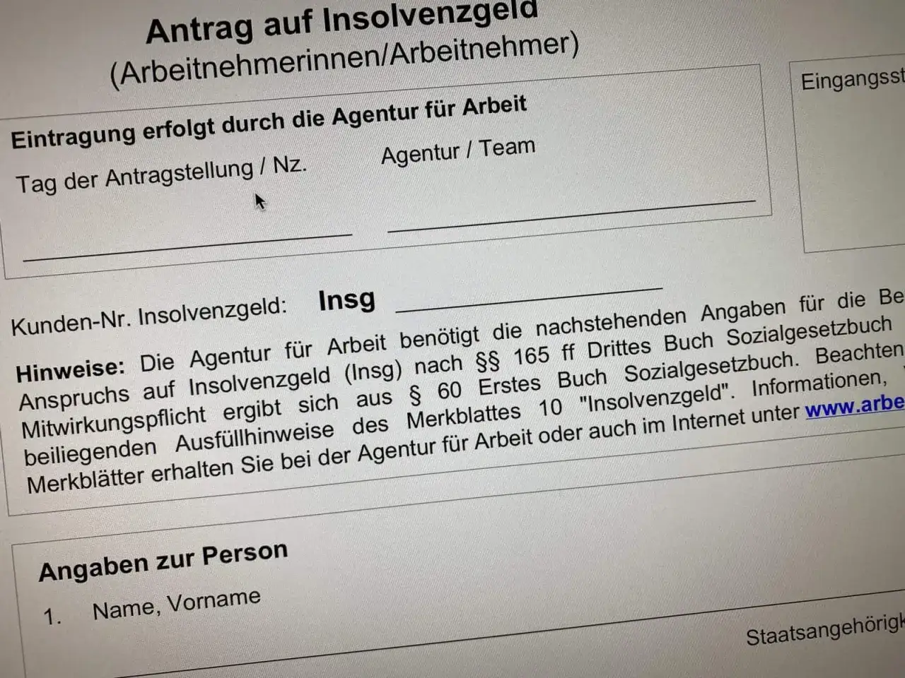 Antrag auf Insolvenzgeld. Die Frage, wie lange dauert es bis das Arbeitsamt Insolvenzgeld zahlt, wird hier nicht beantwortet.