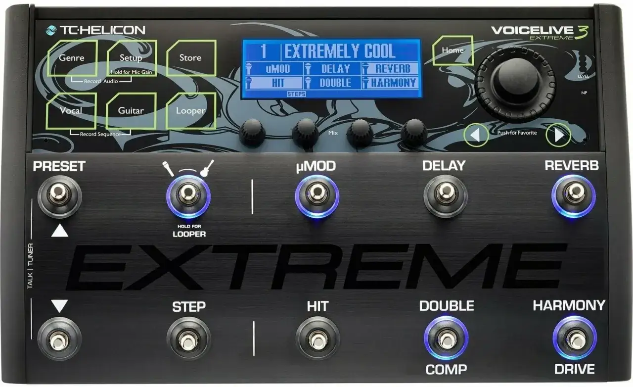 TC Helicon VoiceLive 3 Extreme, zaawansowany procesor wokalny z efektami takimi jak &micro;Mod, Delay, Reverb, Harmony.