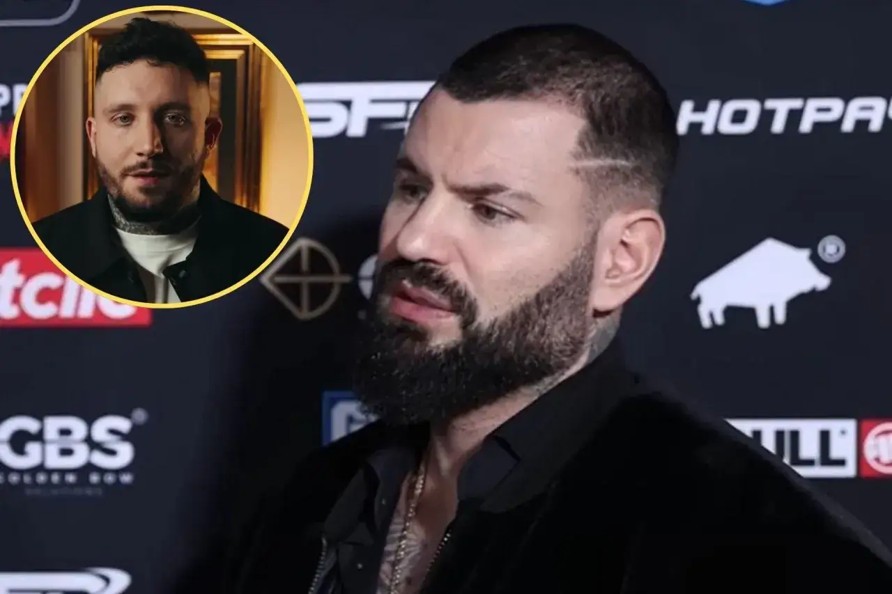 Wojtek Gola, znany z walk freak fight, ma 37 lat. Na zdjęciu widać jego portret w okręgu oraz jego twarz z bliska.