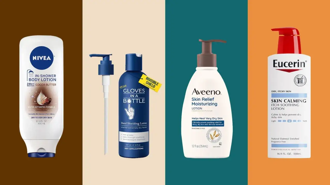 Nivea, Gloves in a Bottle, Aveeno och Eucerin lotions f&ouml;r att bek&auml;mpa mycket torr hud.