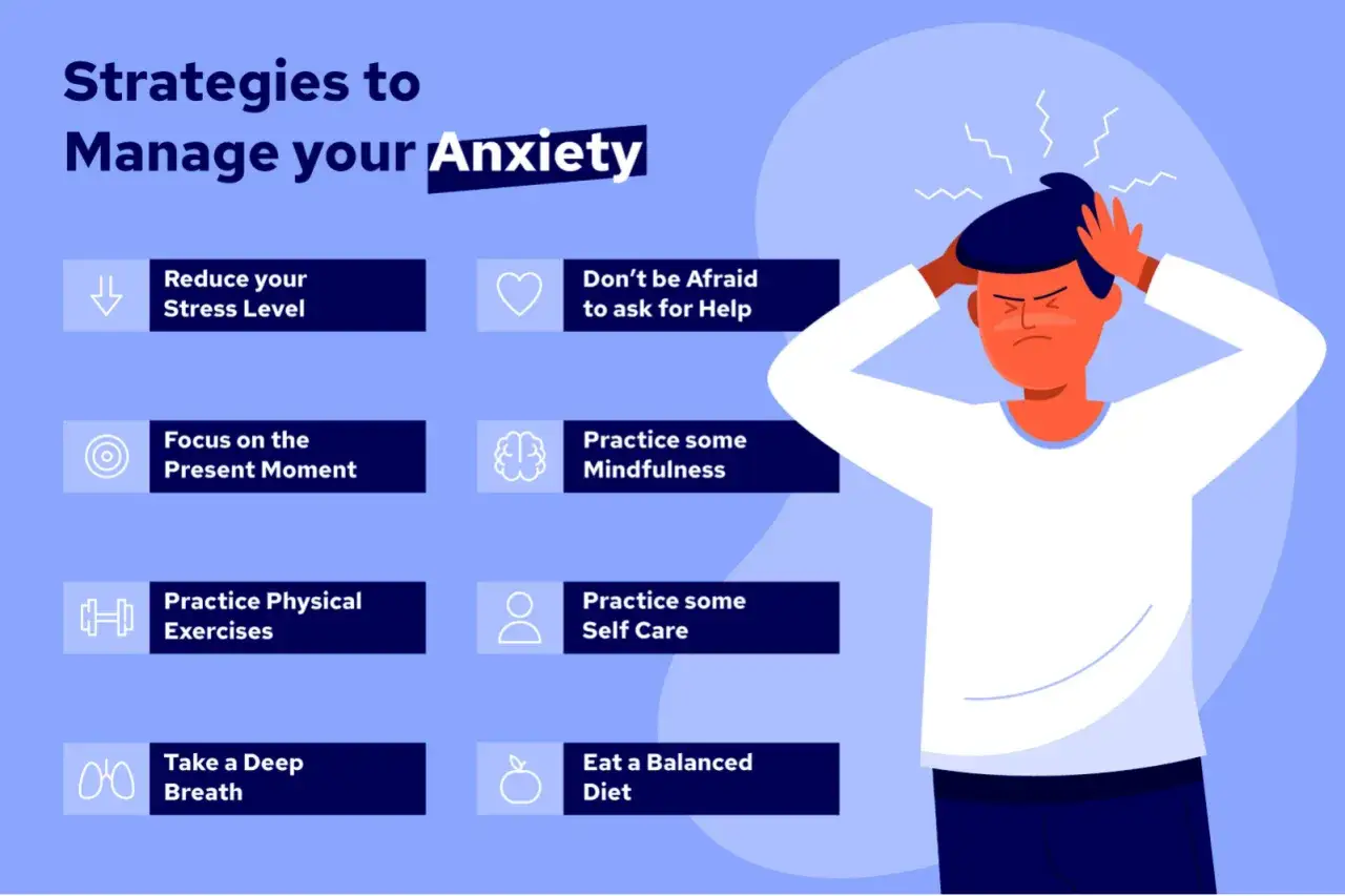 En person med panikattack håller sig för huvudet. Bilden visar strategier för att hantera ångest, som att minska stress och öva mindfulness.