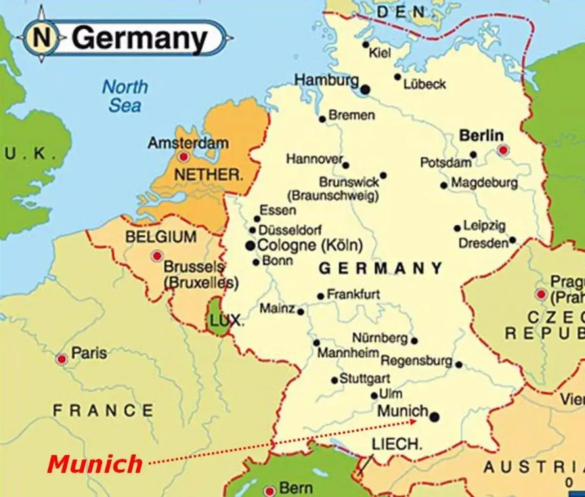 Mapa Monachium w Niemczech i Europie