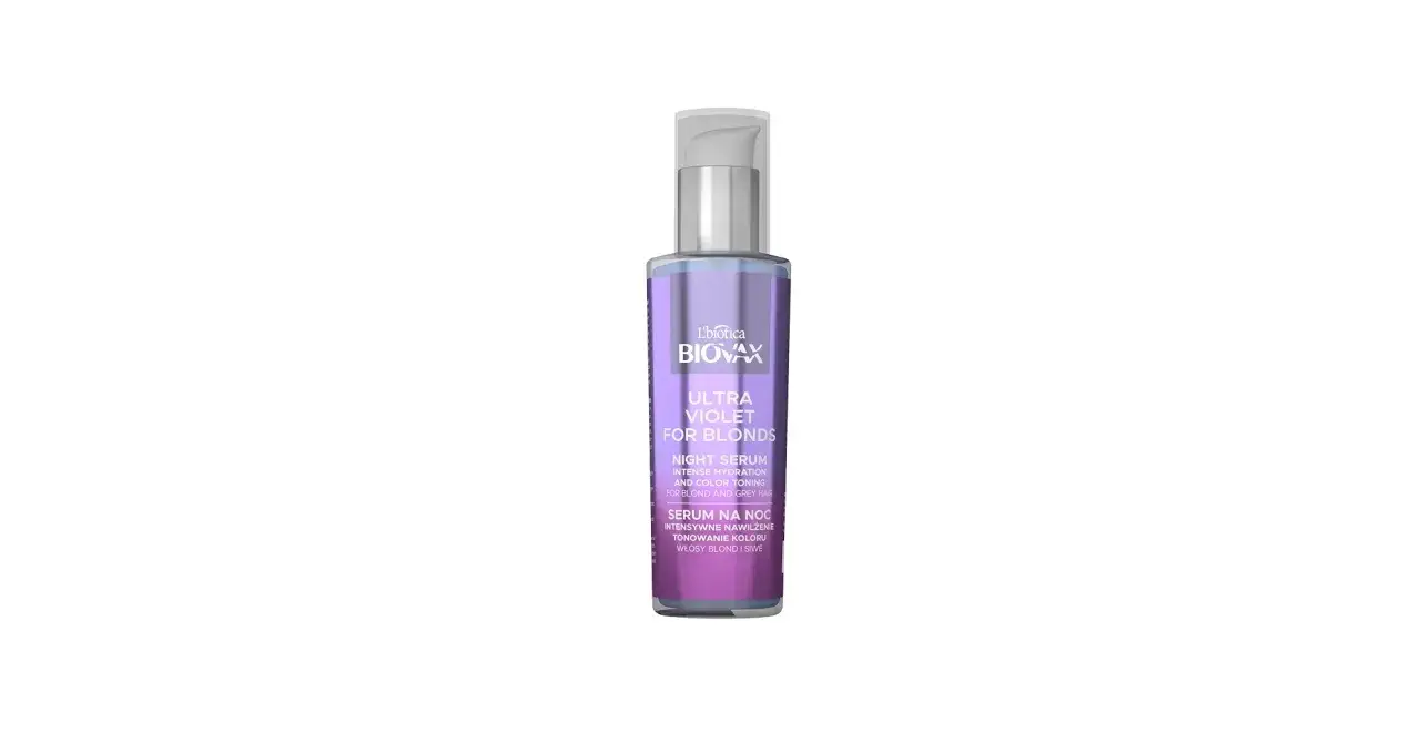 Serum na noc Biovax Ultra Violet dla blond i siwych włosów. Intensywnie nawilża i tonuje kolor.