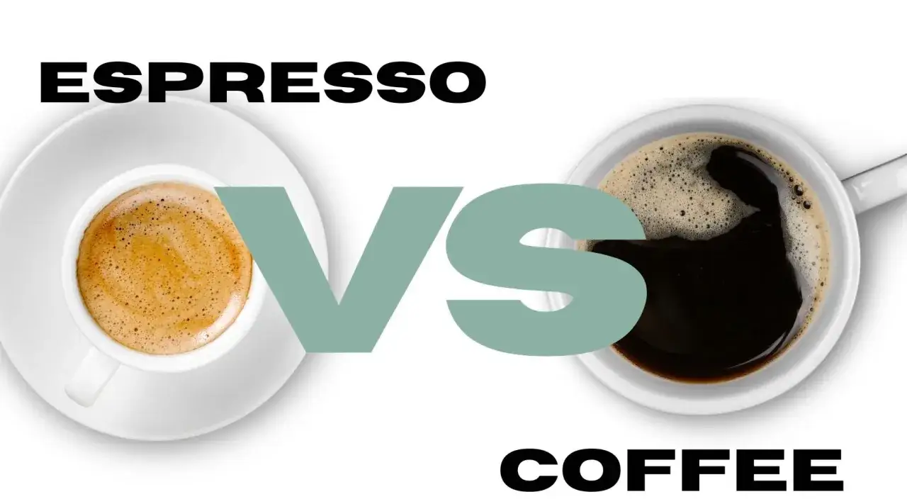 Espresso vs. Filterkaffee: Eine Tasse kräftiger Espresso mit Crema neben einer Tasse schwarzem Kaffee.