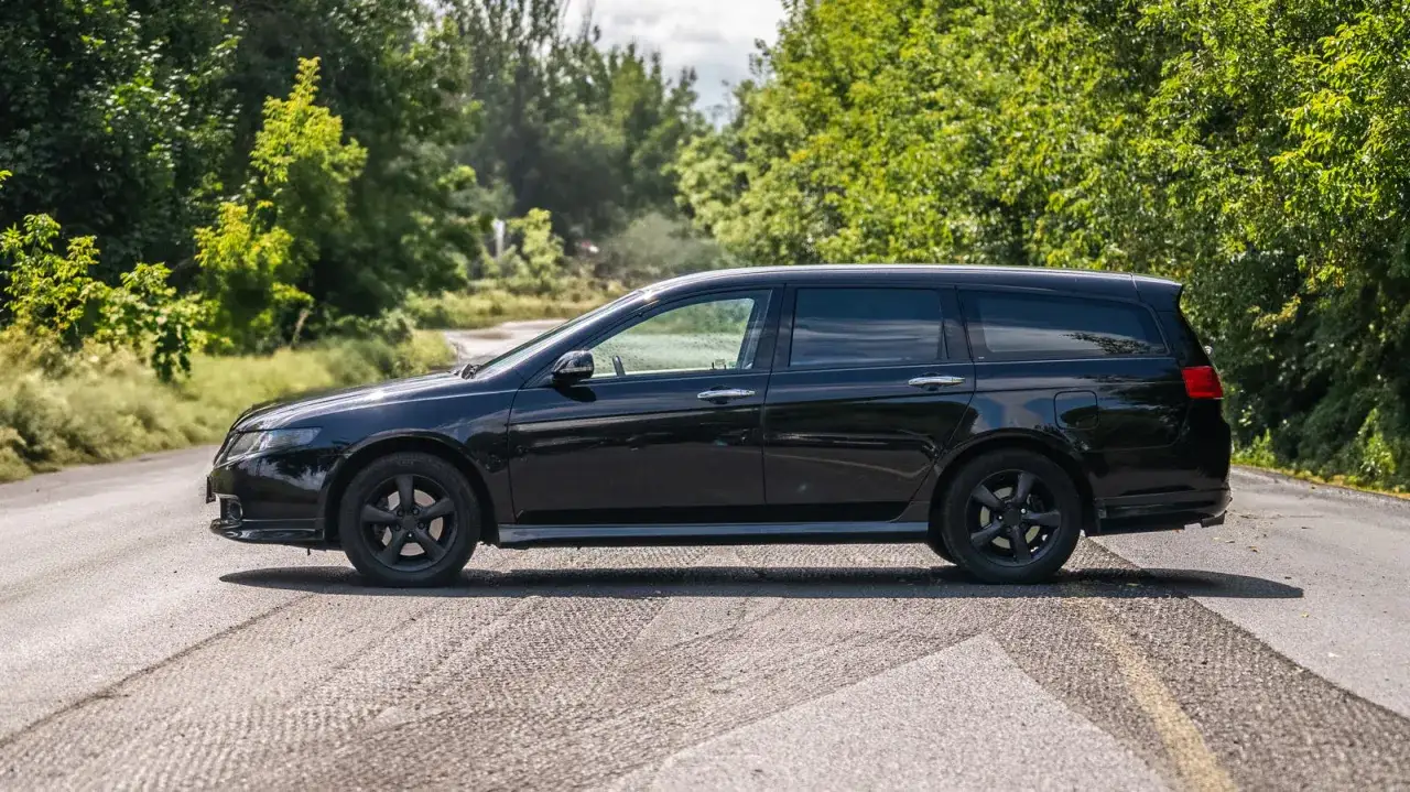 Czarny kombi akord vii na tle zieleni.