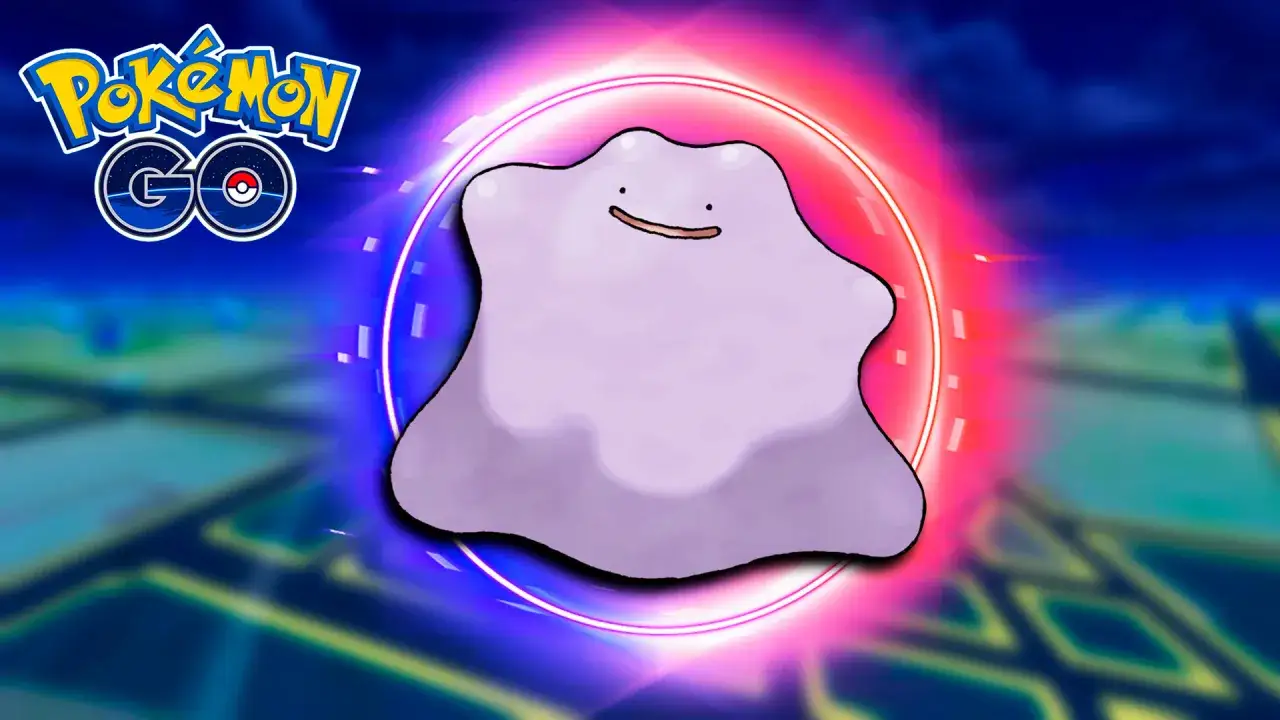 Ditto, el Pokémon camaleón, aparece en Pokémon GO rodeado de un aura brillante.