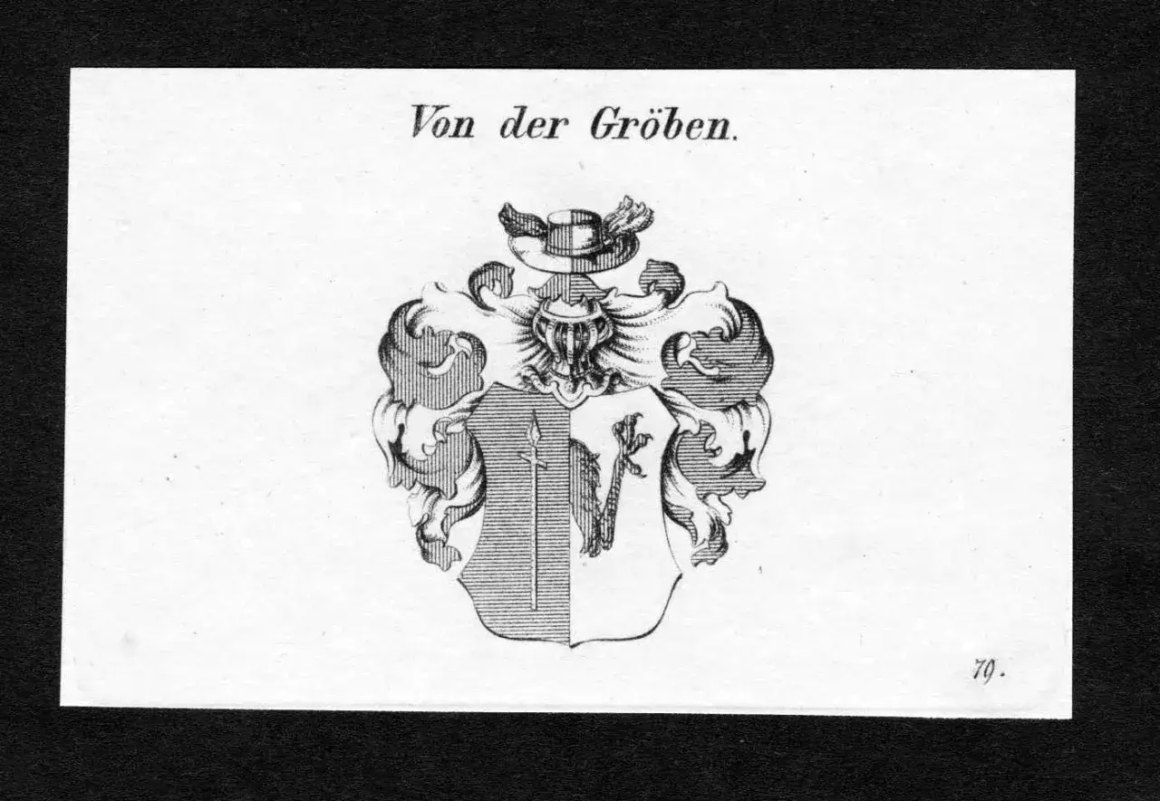 Wappen der Familie von der Gröben mit Helmzier und Schild.