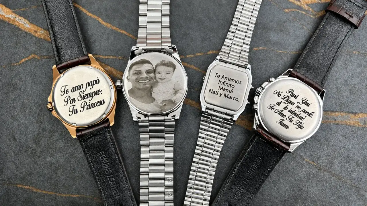 Relojes con grabados personalizados: fotos familiares y mensajes de amor. Un detalle único que grabar en un reloj.