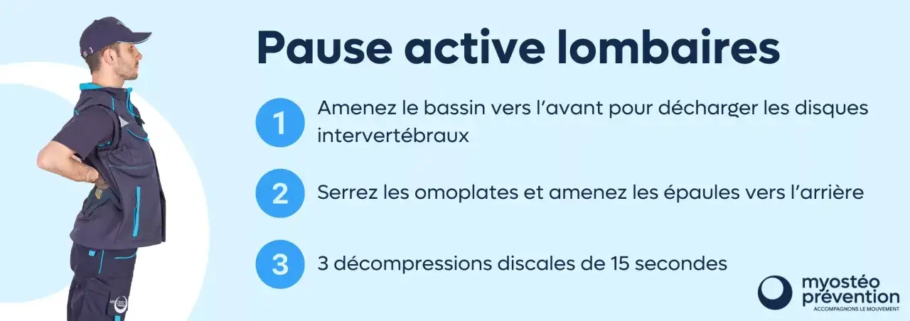 Un homme en tenue de travail fait des exercices pour soulager son mal de dos, une **maladie professionnelle dos** courante.