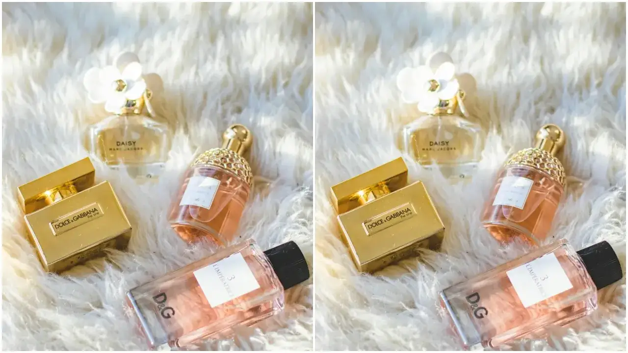 Różne flakoniki perfum, w tym Daisy, Dolce & Gabbana i Aqua Allegoria. Czy perfumy są szkodliwe? Zależy od składu.
