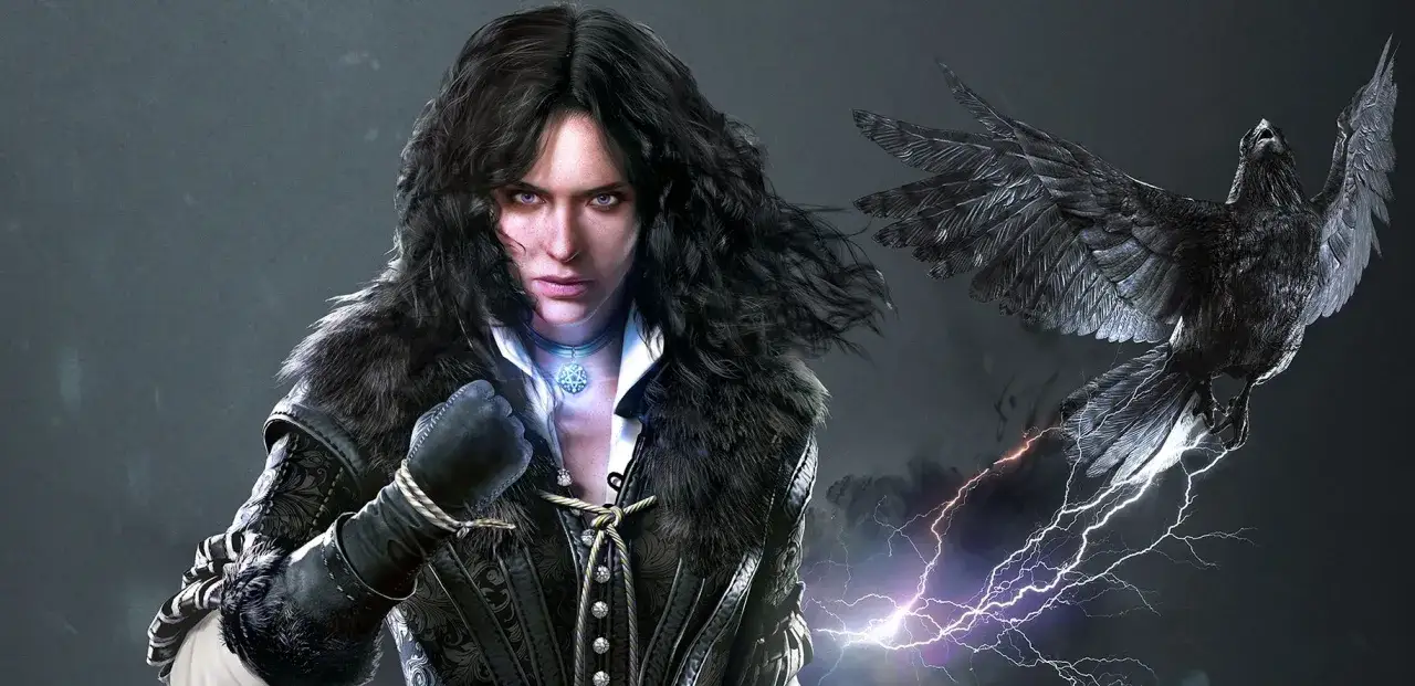 Yennefer z Vengerbergu, w czarnej, futrzanej pelerynie i z magicznym naszyjnikiem, przygotowuje się do walki. Obok niej wzbija się w powietrze czarny ptak, a w tle szaleje burza z piorunami. To symulacja wybor&oacute;w z Wiedźmina 2.