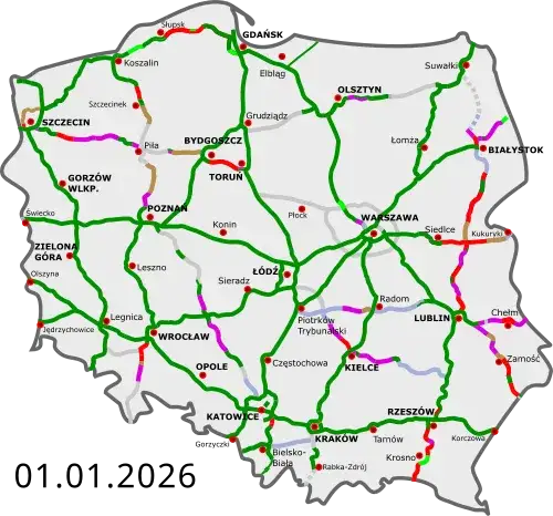 Mapa tras samochodowych Polska Praga autostrady