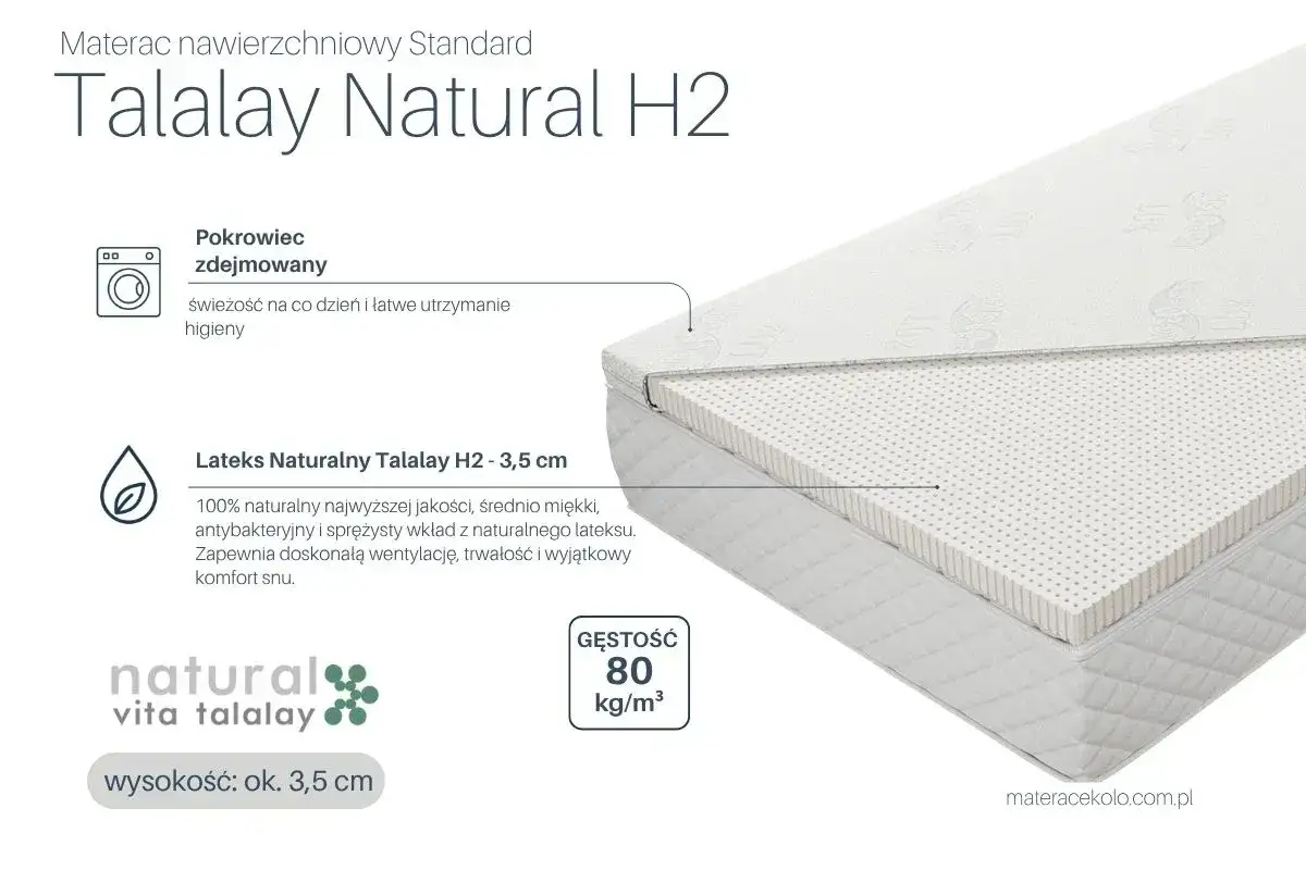 Wkład z naturalnego lateksu Talalay H2, 3,5 cm. Czy lateks jest szkodliwy? Nie, ten naturalny lateks jest antybakteryjny i sprężysty.