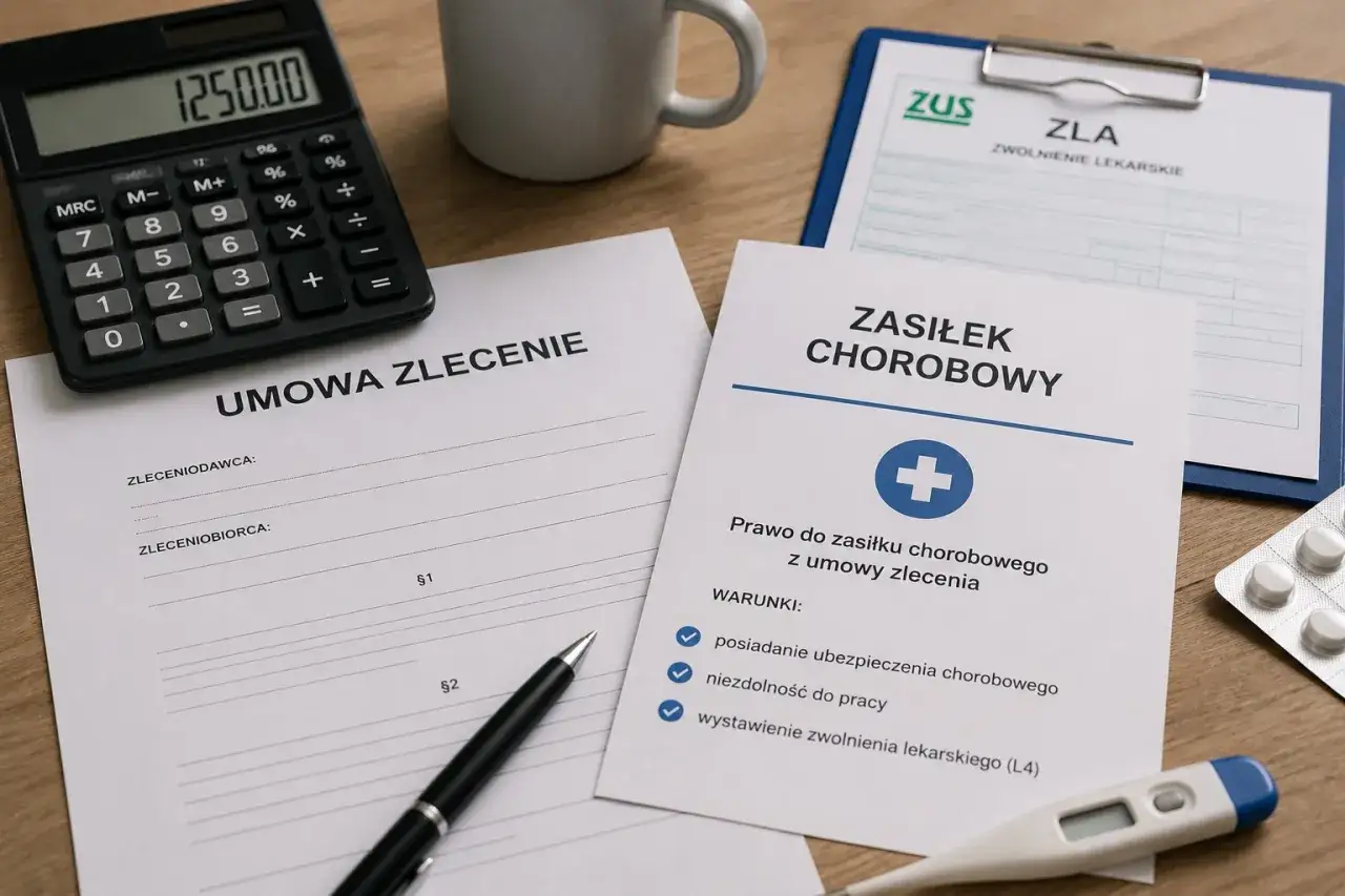 Dokumenty dotyczące prawa do zasiłku chorobowego z umowy zlecenia, w tym zwolnienie lekarskie (L4).