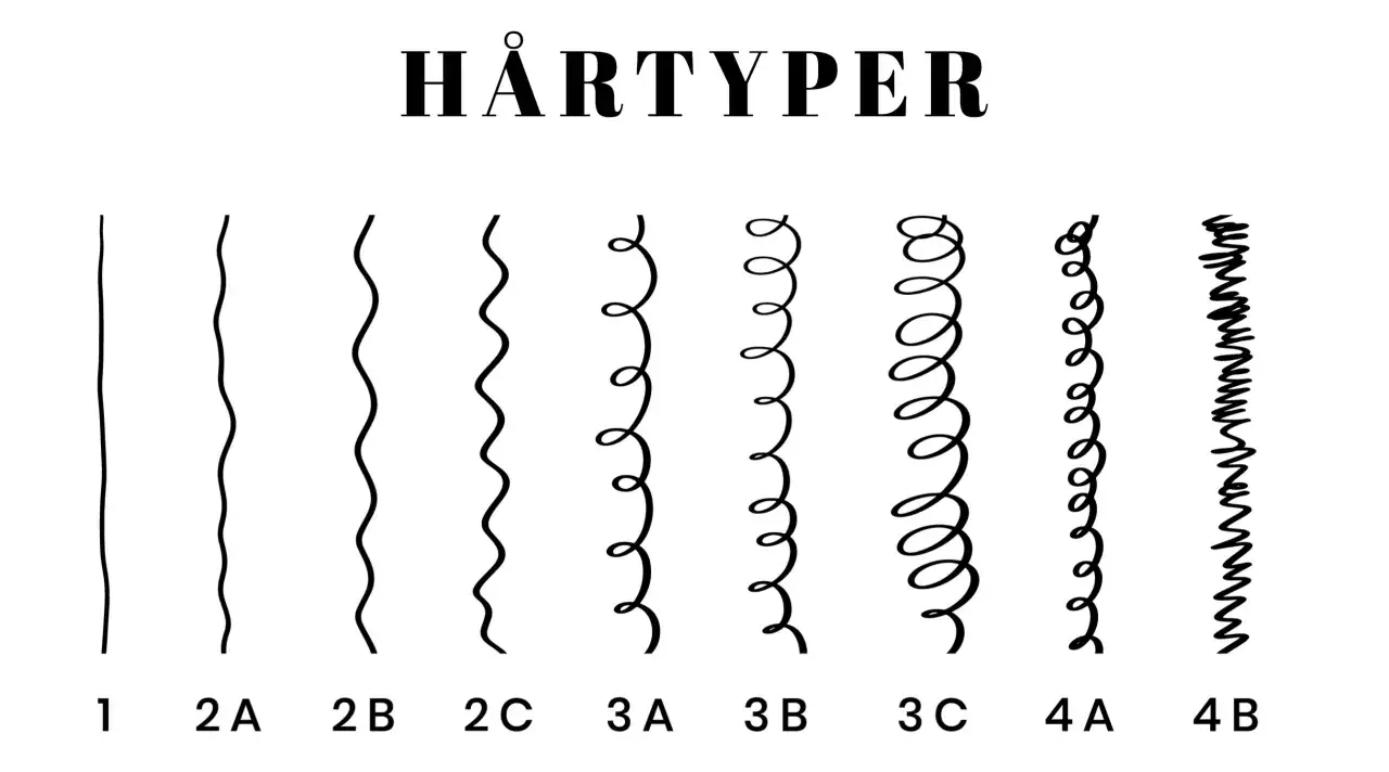 Illustration visar olika h&aring;rtyper, fr&aring;n rakt till mycket lockigt.