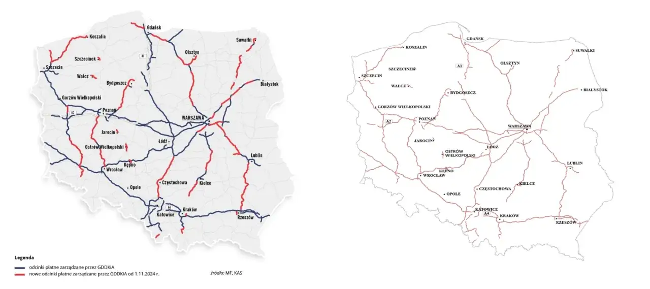 Mapa autostrad e-TOLL Polska