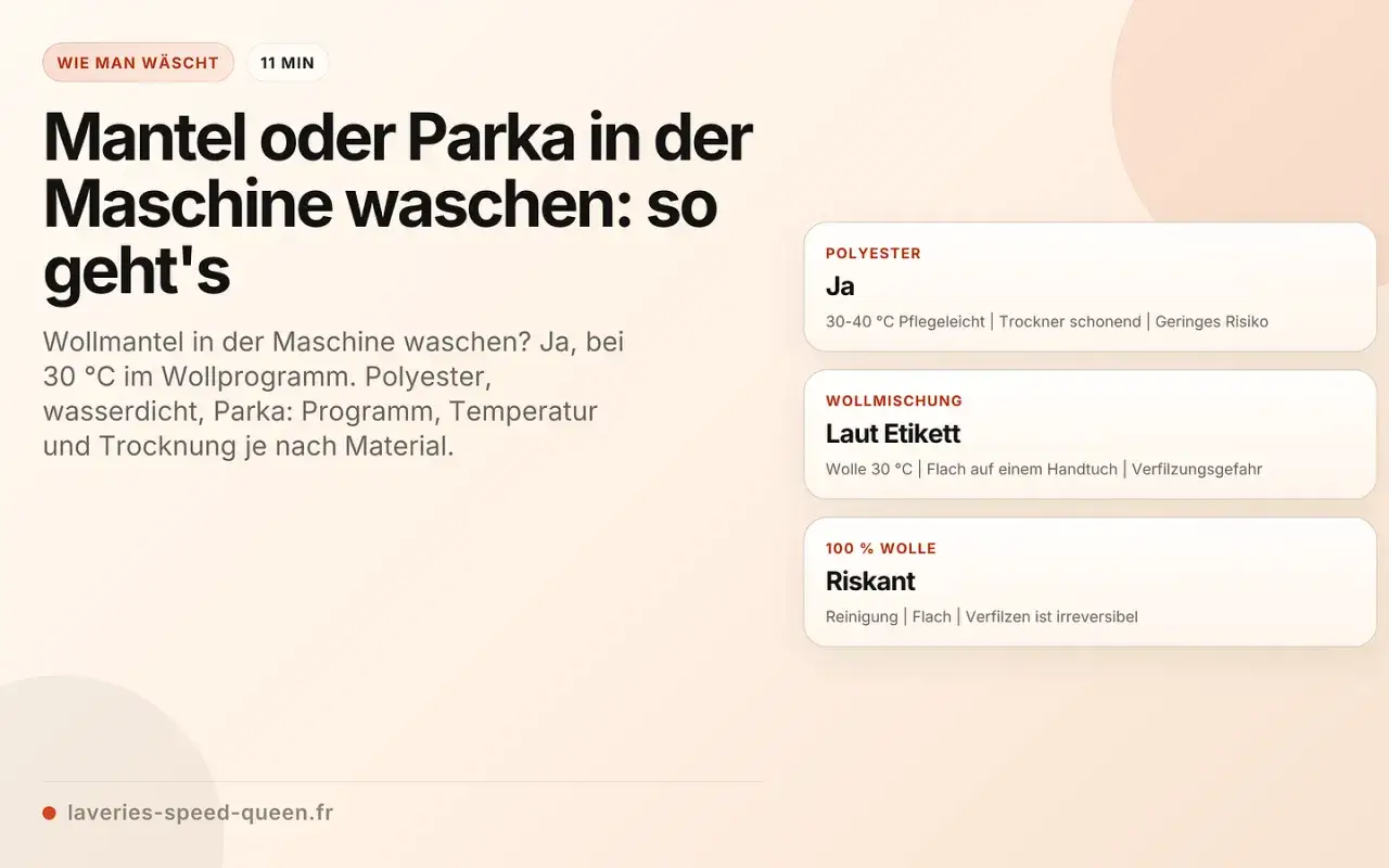 Mantel reinigen: Anleitung f&uuml;r Wollm&auml;ntel, Parkas & Polyester. Tipps f&uuml;r Waschprogramm, Temperatur & Trocknung je nach Material.