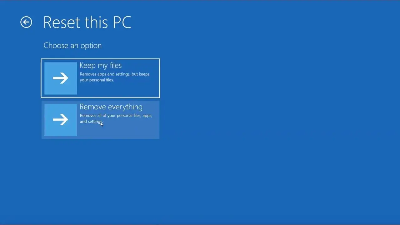 Reset this PC Windows 10 settings recovery