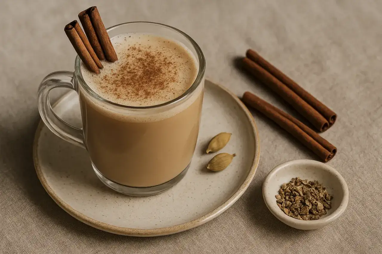Varmt chai te med kanelstänger, kardemumma och ingefära. Ett perfekt chai te recept för en mysig stund.