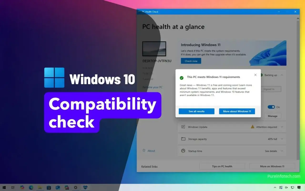 Sprawdzanie zgodności komputera z Windows 11. Komunikat