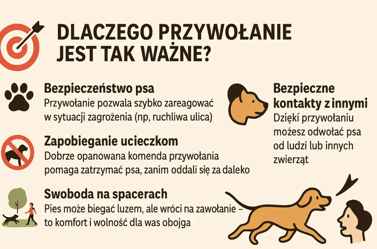 Dlaczego pies ucieka od właściciela? Przywołanie to bezpieczeństwo, zapobieganie ucieczkom i swoboda na spacerach. Pies wraca na zawołanie.