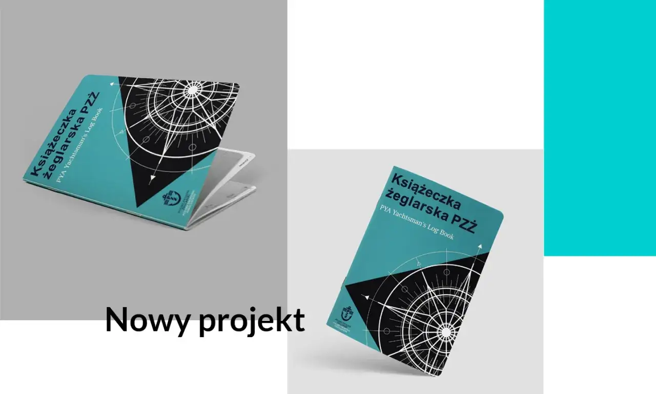 Nowy projekt: elegancka książeczka żeglarska PZŻ z motywem kompasu, idealna do zapisywania morskich przyg&oacute;d.