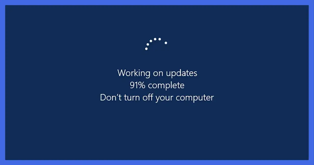 Ekran informuje o postępie aktualizacji Windows, która jest na ukończeniu (91%).