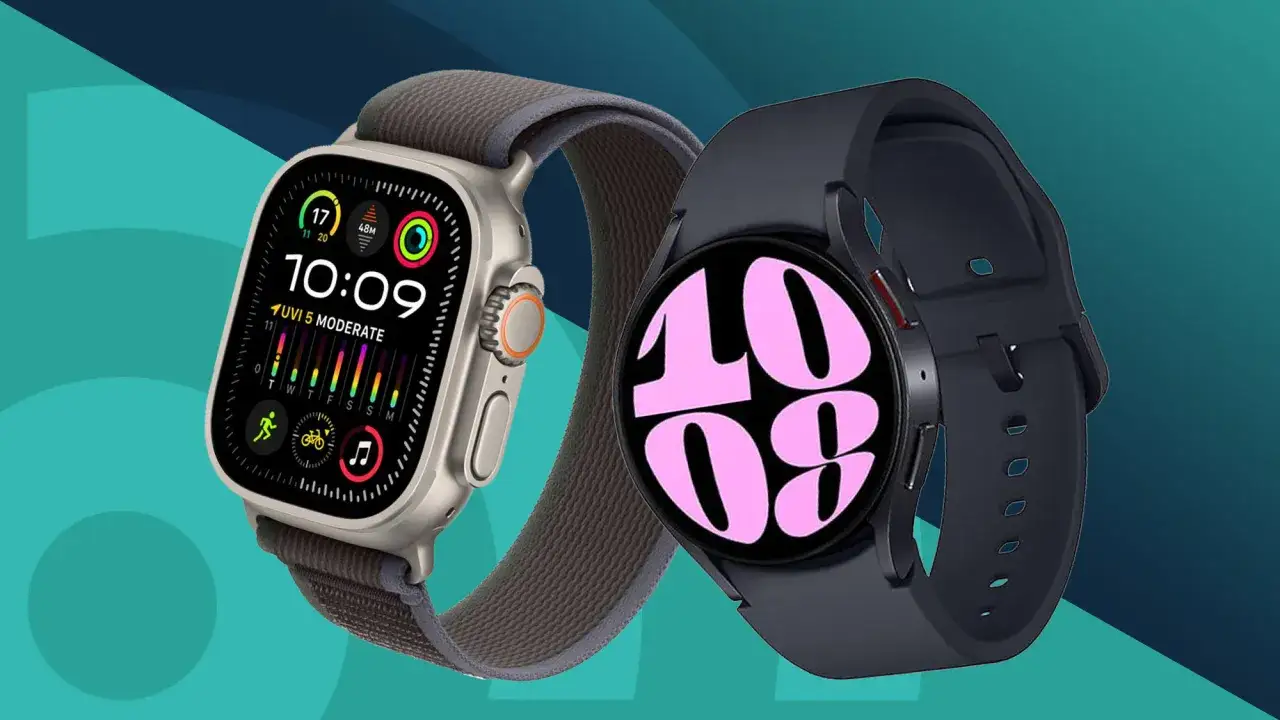 Dwa smartwatche, jeden z tarczą Apple Watch Ultra, drugi z tarczą Samsung Galaxy Watch. Który najlepszy smartwatch wybierzesz?