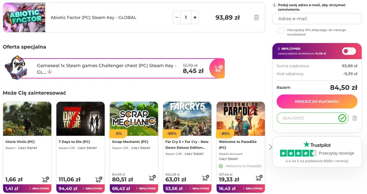 Kup grę Abiotic Factor (PC) Steam Key - GLOBAL za 93,89 zł. Możesz też skorzystać z oferty specjalnej na Gameseal 1x Steam games Challenger chest za 8,45 zł. Wpisz kod rabatowy, aby uzyskać zniżkę.