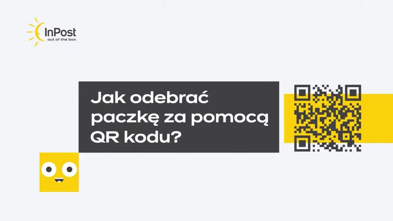 Jak odebrać paczkę z paczkomatu za pomocą kodu QR? Logo InPost i uśmiechnięta buźka.