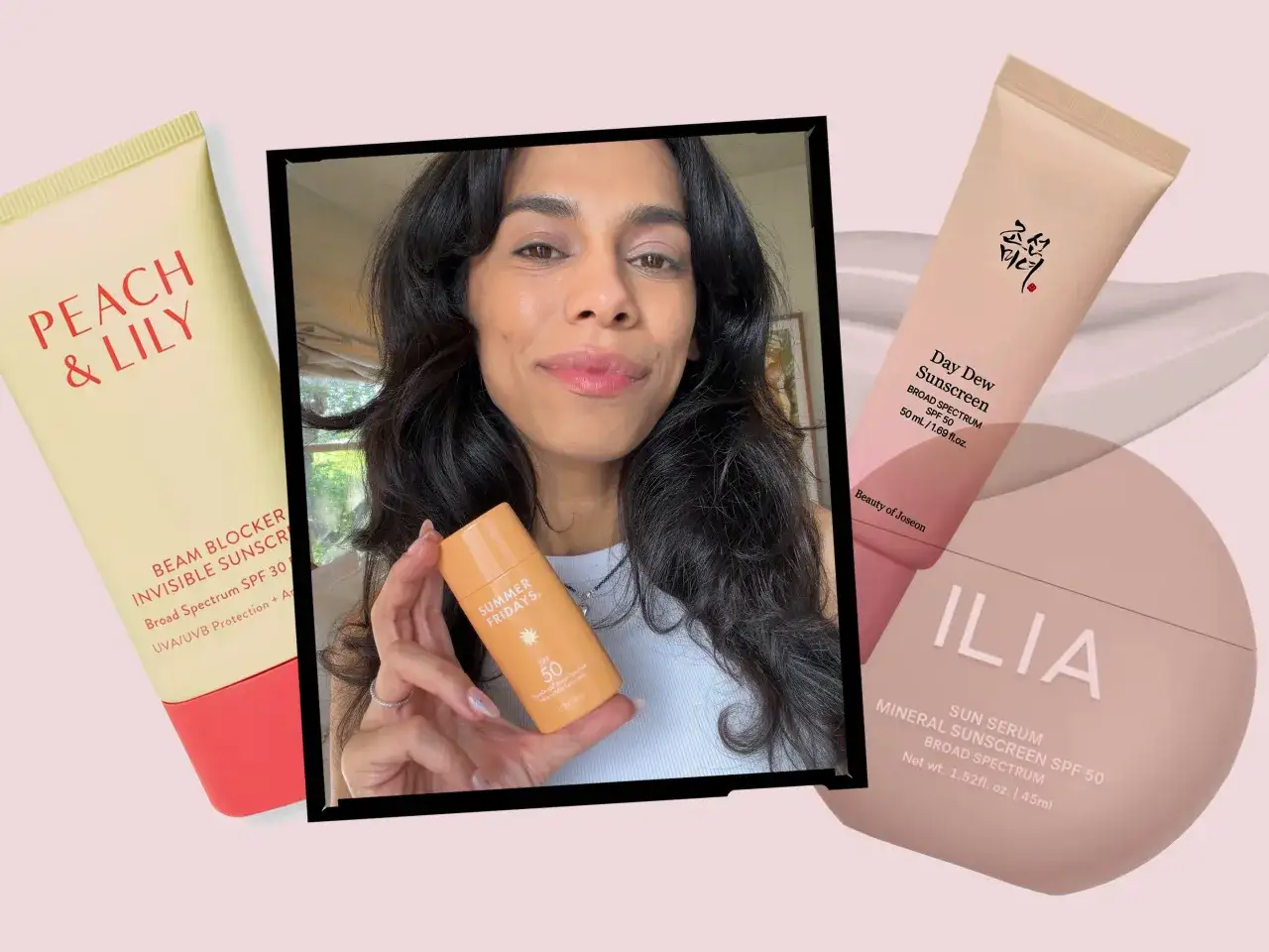 Une femme tient un écran solaire. Peut-on bronzer avec du maquillage ? Ces produits protègent la peau.