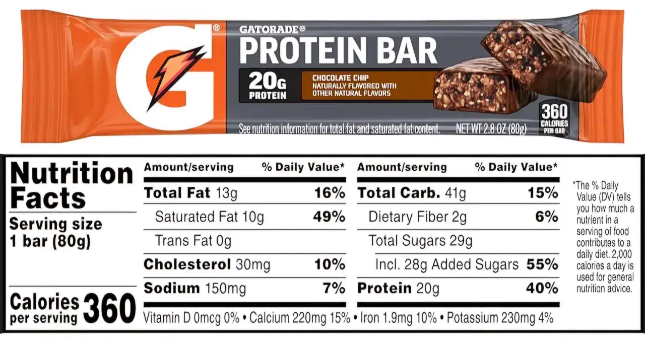 Gatorade Proteinriegel vor dem Sport: Schoko-Chip-Geschmack, 20g Protein, 360 Kalorien pro Riegel. Perfekt für Energie!