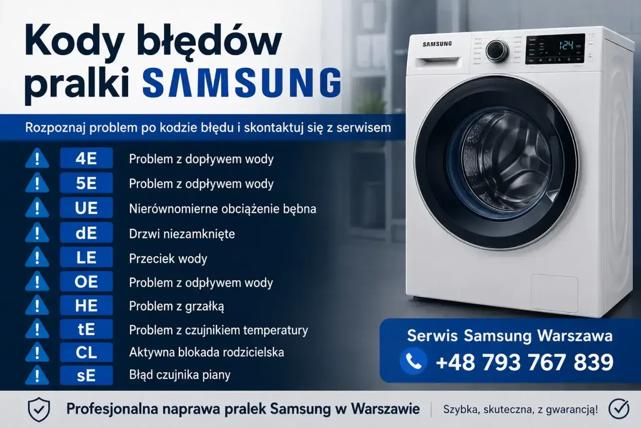 Pralka Samsung z błędem 5C? Lista kodów błędów pralek Samsung i kontakt do serwisu w Warszawie.