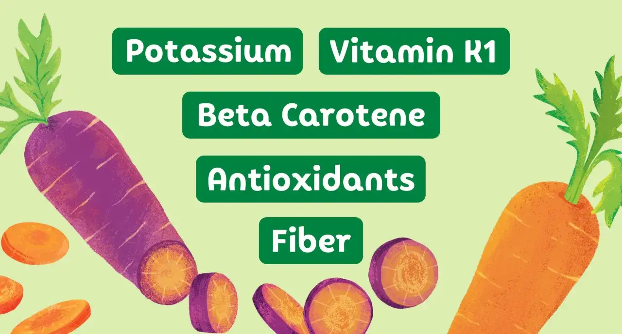 Morötter är fulla av nyttigheter som kalium, vitamin K1, betakaroten, antioxidanter och fiber.