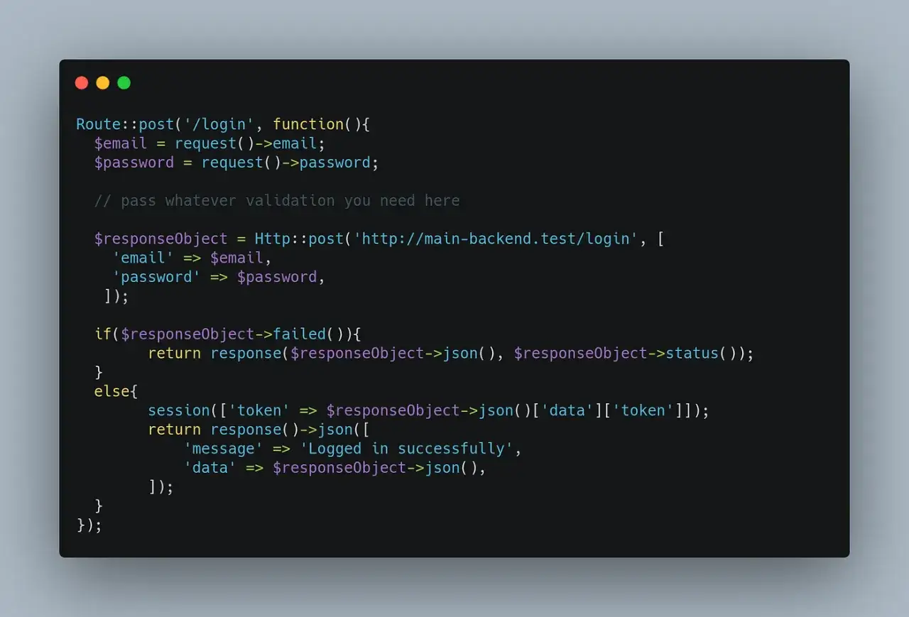 Extrait de code PHP gérant une connexion, avec l'attribut `responseObject` utilisé pour le retour.