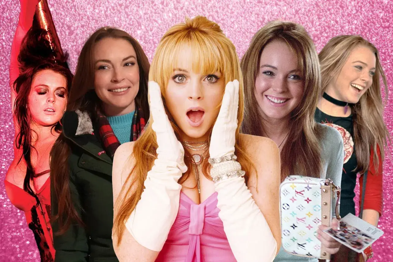 Collage med Lindsay Lohan i olika roller, en hyllning till hennes filmer.