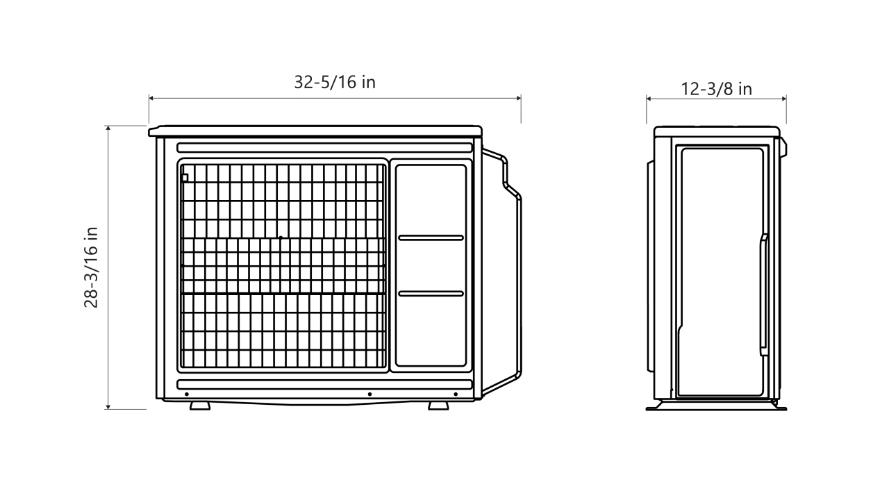 Diagrama de las medidas del compresor de aire acondicionado: 32-5/16