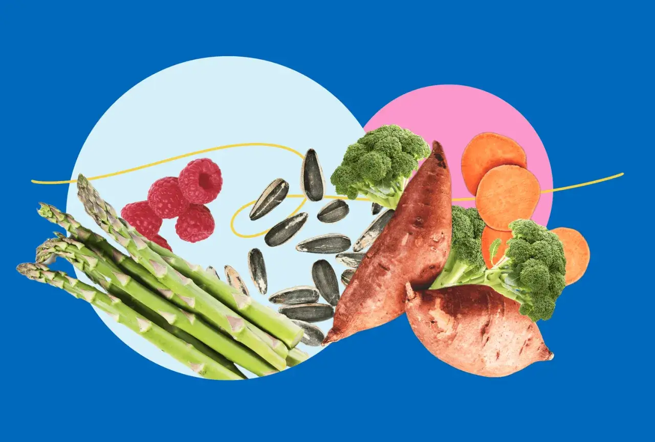 Szparagi, maliny, słonecznik, bataty, brokuły i marchewka – składniki idealne na zdrową dietę wątrobową.