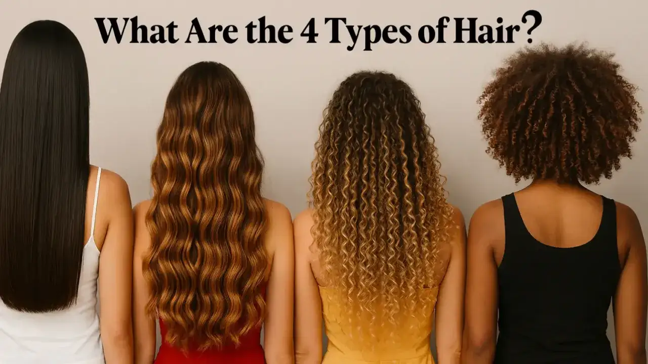 Cuatro mujeres muestran diferentes tipos de pelo: liso, ondulado, rizado y afro. Cada forma de pelo es &uacute;nica.