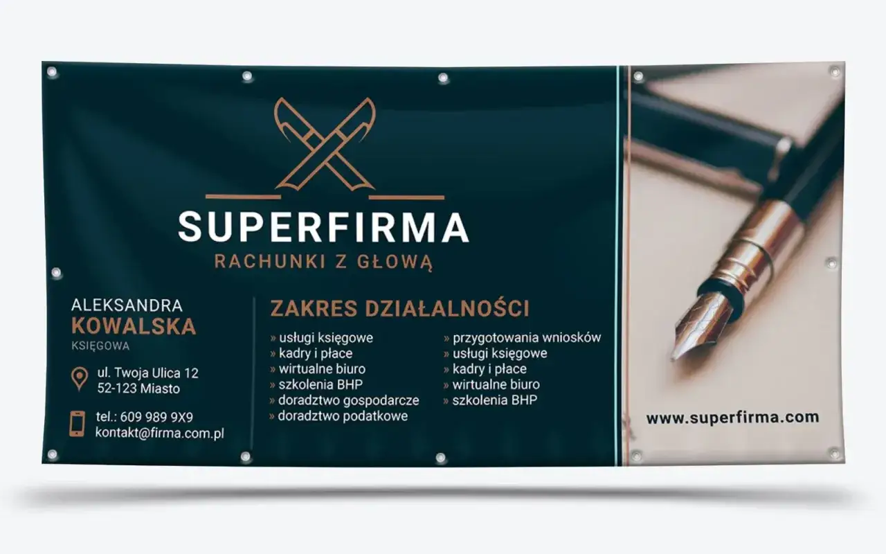 Biuro rachunkowe SUPERFIRMA. Oferujemy usługi księgowe, kadry i płace, wirtualne biuro, szkolenia BHP i doradztwo. Reklama dla firm.