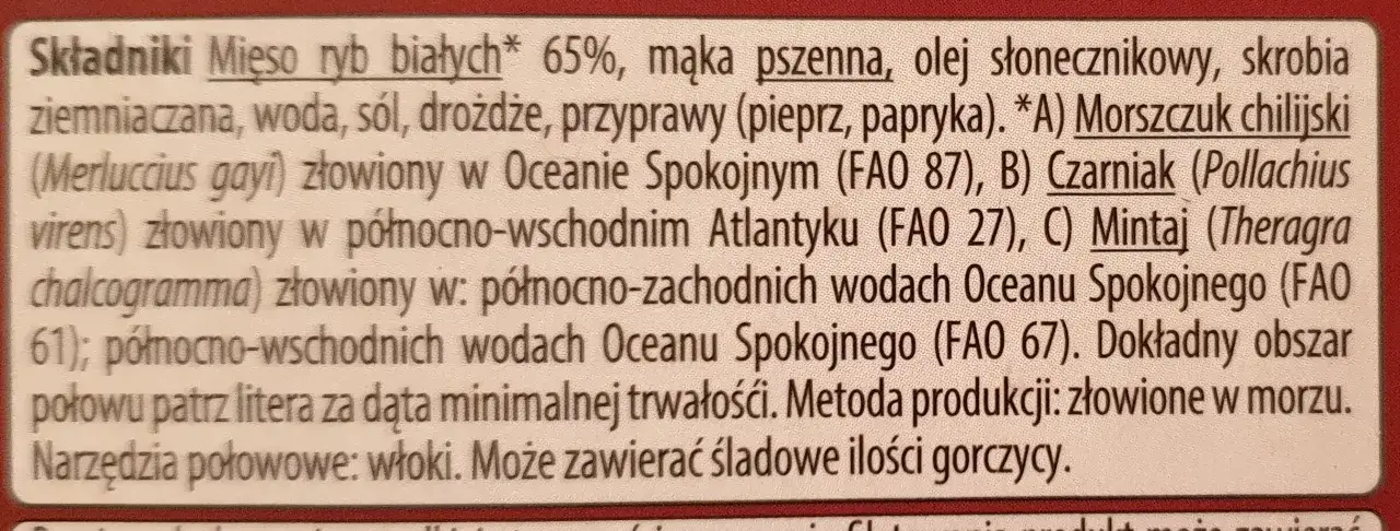 Składniki paluszk&oacute;w rybnych: 65% mięsa ryb białych, mąka, olej, skrobia, woda, s&oacute;l, drożdże, przyprawy. Czy paluszki rybne są zdrowe? Zależy od ryby i sposobu przygotowania.