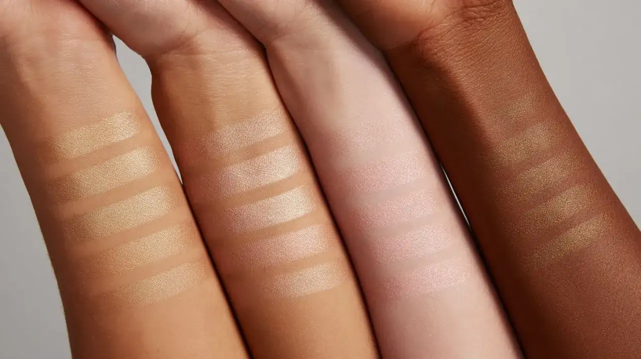 Muestras de maquillaje en brazos de diferentes tonos de piel. Una gu&iacute;a visual para saber mi tono de piel y elegir el color perfecto.