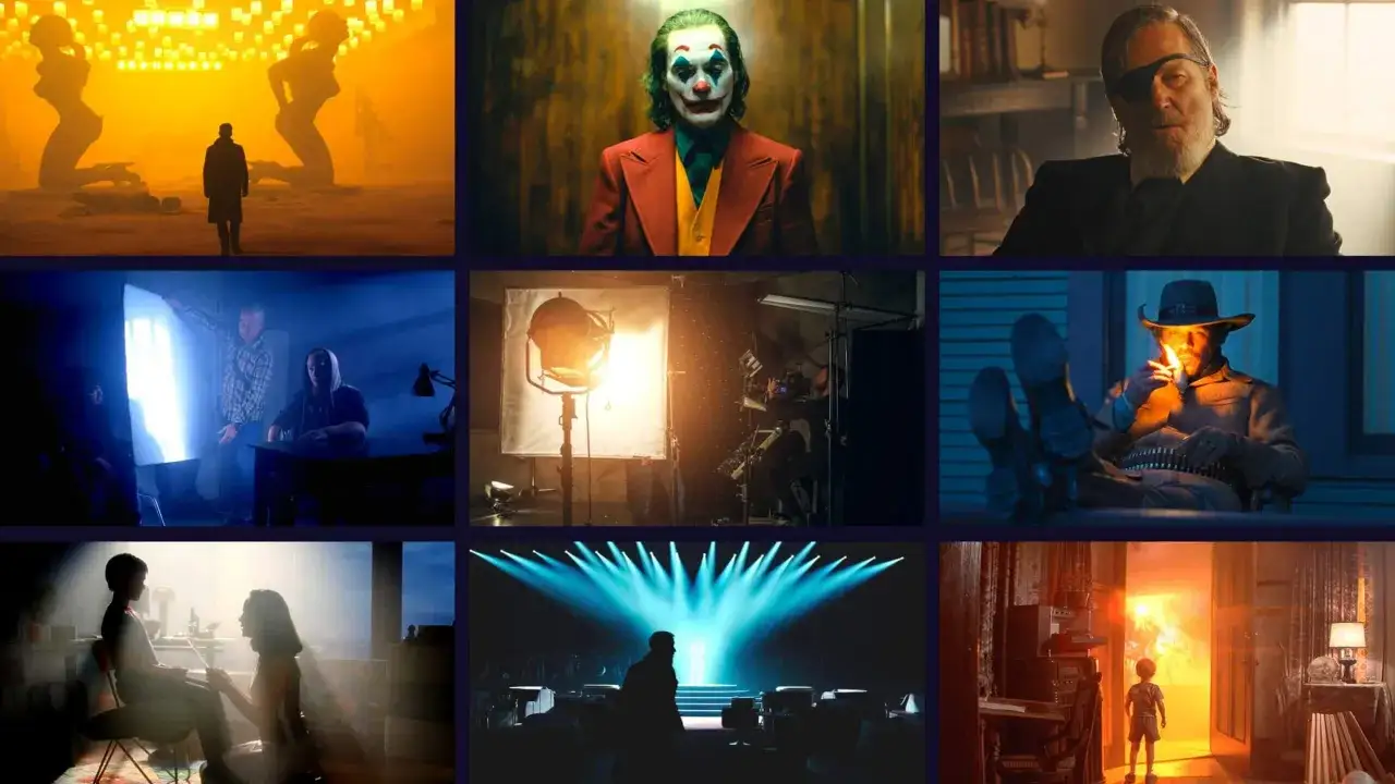 Exploring how to color lighting in film: from warm, hazy scenes to dramatic blue stage lights and the intense glow of a doorway.