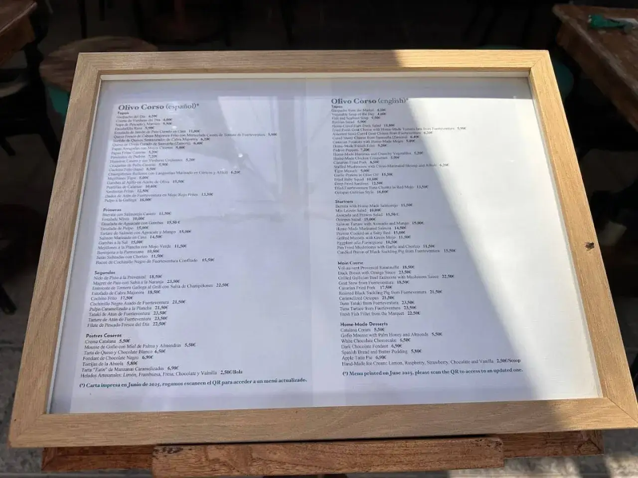 Menu del dia Fuerteventura