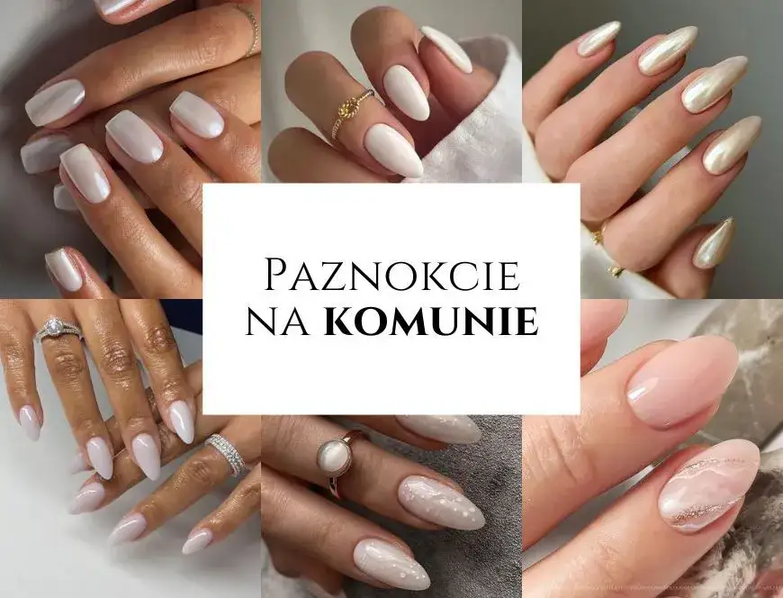 delikatne zdobienia paznokci komunijnych cyrkonie linie kwiatki