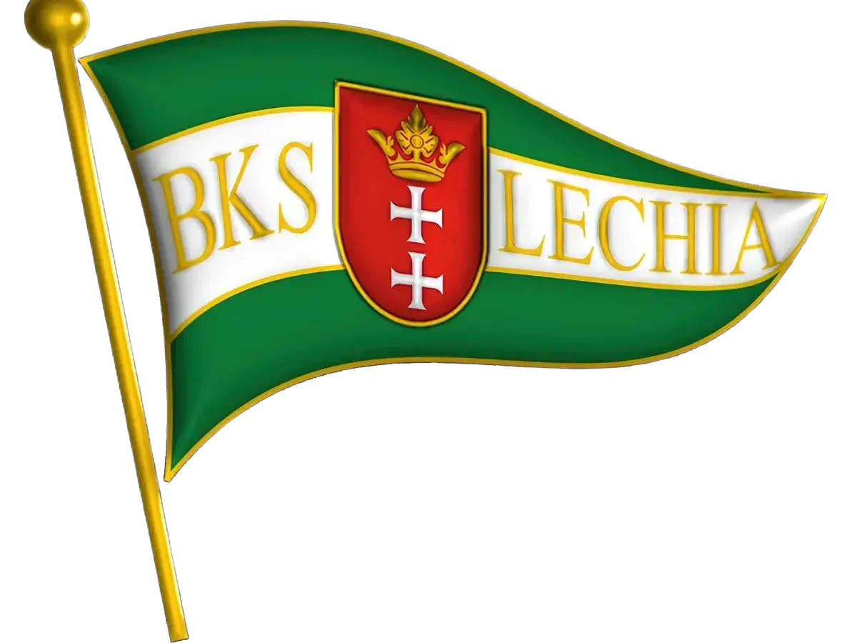 Flaga BKS Lechia Gdańsk z godłem i napisem