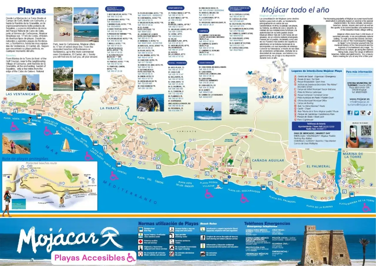 Mapa de Moj&aacute;car con playas, rutas y puntos de inter&eacute;s. Ideal para planificar tu visita y saber c&oacute;mo llegar a este encantador pueblo costero.