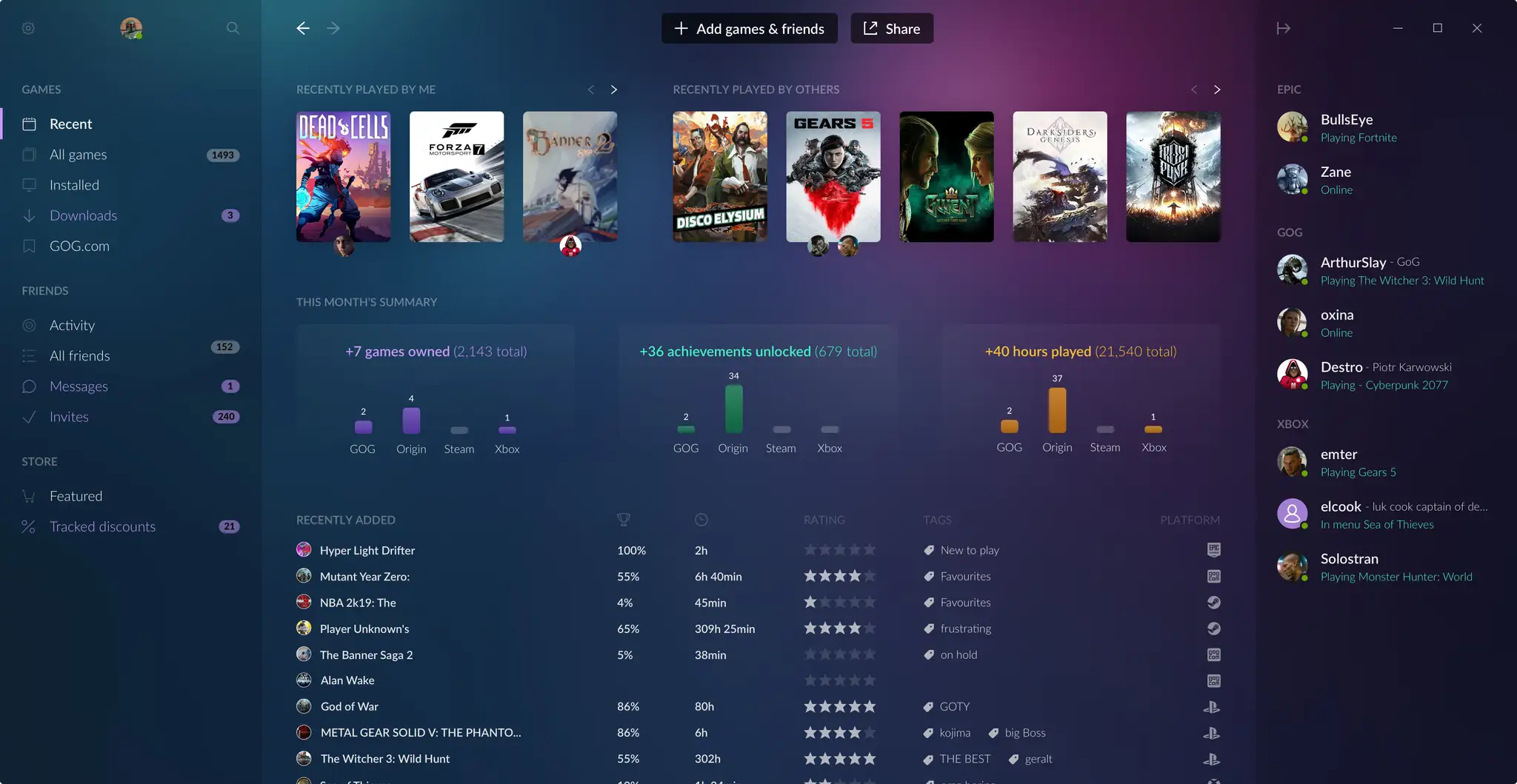 GOG Galaxy 2.0 interfejs