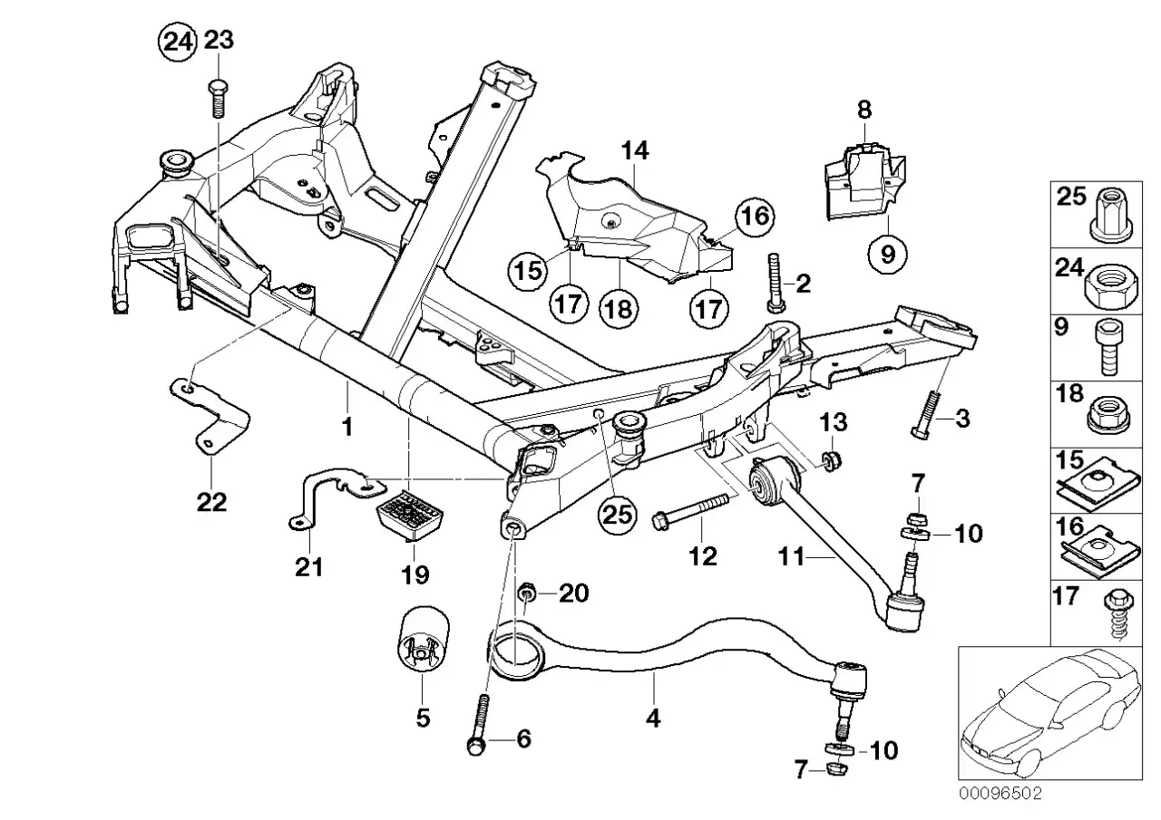 BMW E36 zawieszenie przednie schemat