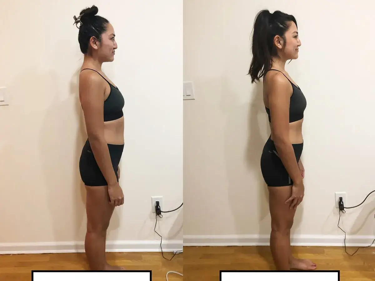Vorher-Nachher-Vergleich einer Frau, die an ihren schlanken Beinen arbeitet. Die Frage